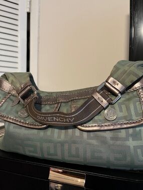 Givenchy Olive Green Nylon Monogram Messenger Bag with Metallic Trim